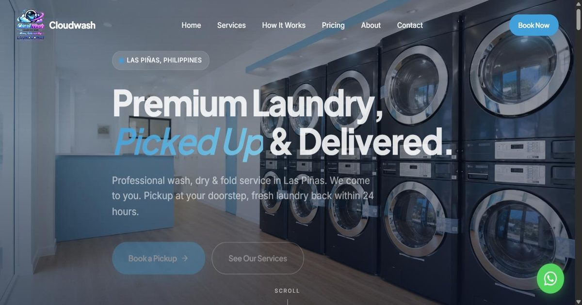 Cloudwash Laundry Hub website homepage, cloudwashlaundryhub.com